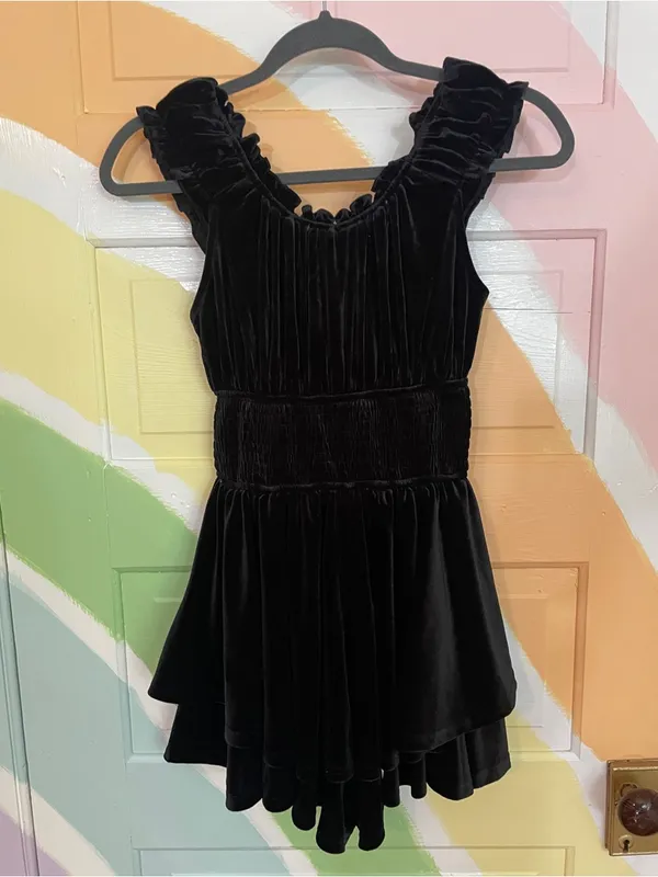 Urban Outfitters Rosie Velvet Smocked Waist Tiered Romper Dark Romantic~XS💚🎀 - Image 7