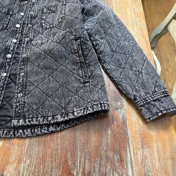 Dickies Quilted Jean Jacket Black Gray Acid Wash Small - Image 4