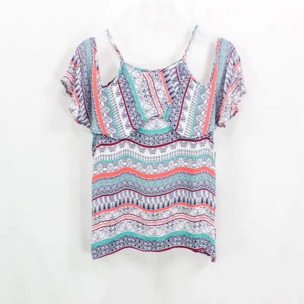 ELLA MOSS Blue Coral Cold Shoulder Boho Medallion Blouse - Image 2