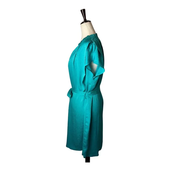 Current Air‎ Dress Women Medium Teal Silky Belted V Neck Short Sleeve Mini Party - Image 5