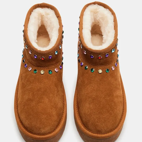 Steve Madden NEW Comfy Chestnut Brown Faux Fur Lined Suede Rhinestones Slip On Boot 10 - Image 8