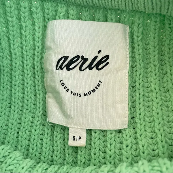 Aerie Beyond Chenille Sweater Fresh Green Ribbed Women's Crewneck Knit Sweater - Image 4