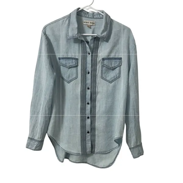 Knox Rose Blue Denim Button Down Denim Shirt(Size Small) - Image 3