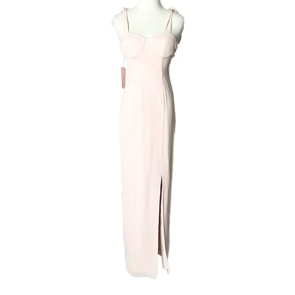 NEW BHLDN Blush Pink Antonia Georgette Tie Strap Maxi Dress Bridesmaid Gown Sz 0 - Image 2