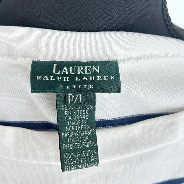 VTG Ralph Lauren Petite Womens PL‎ Striped Long Sleeve Preppy Y2K Top Navy White - Image 8