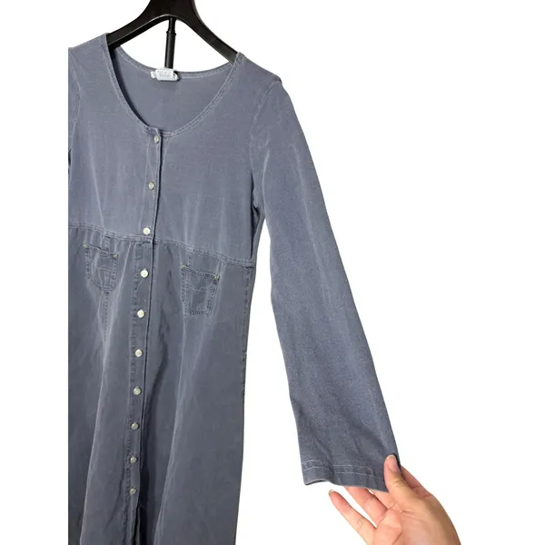 Moda Int'l Vintage Gray/blue Button Front Maxi Dress Long‎ Sleeve Size M USA - Image 4