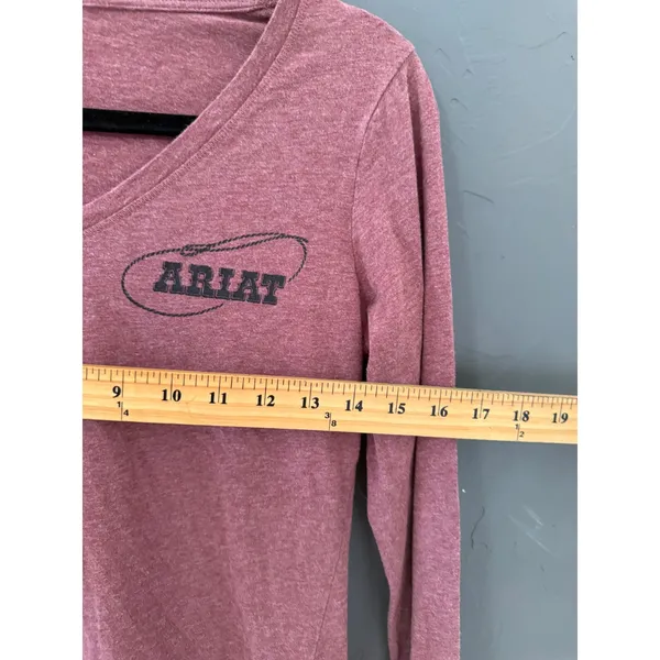 Ariat Womens Small Pink V-Neck Long Sleeve Graphic Tee Cowgirl Rodeo Lasso Shirt - Image 5