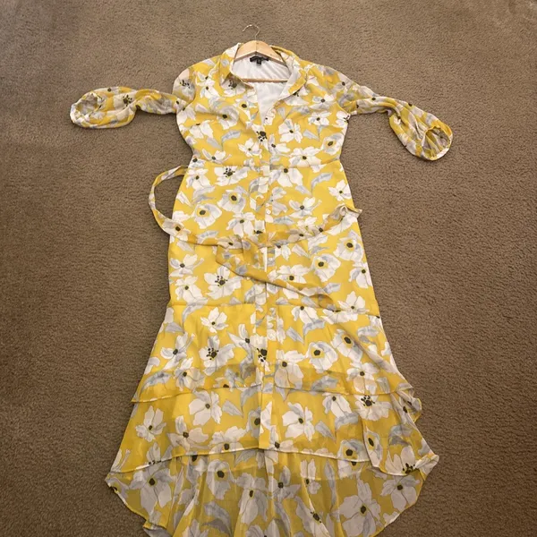 Banana Republic Floral Dress Yellow Midi Tiered Romantic Cottagecore Womens 10P - Image 14