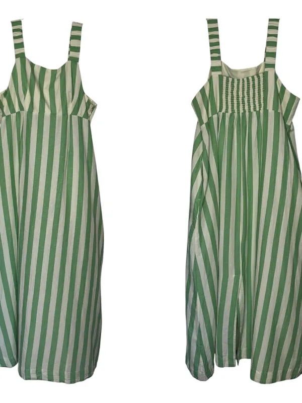 Pact Organic Cotton & Linen Sz XXXL Green and White Striped Maxi Dress - Image 3