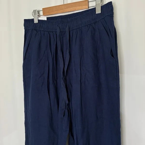 Briggs Navy Blue Linen Blend Pants High Rise Straight Leg NWT Womens Medium - Image 2