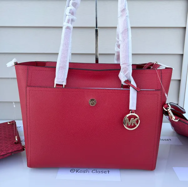 Michael Kors Maisie Large 3 in 1 Leather Tote Bag - Flame Red - Image 4
