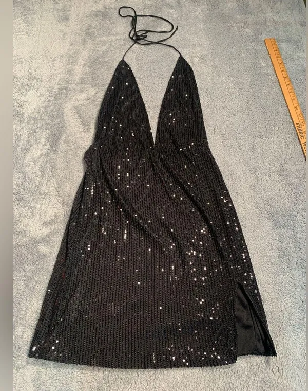 Motel rocks black sequin mini dress large - Image 2