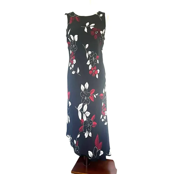 Vtg Y2K Maggy London 100% Silk Dress Sz 12 Asymmetric Maxi Goth Romantic Sheer - Image 2