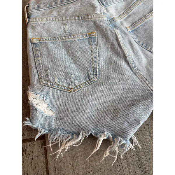AGOLDE Micah Boyfriend Denim Shorts Swapmeet Distressed Raw Hem Womens Size 24 - Image 6