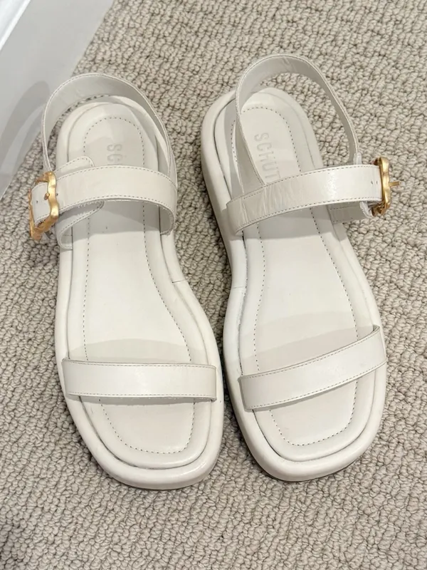 SCHUTZ Wavy‎ Flatform Ankle Strap Buckle Platform Sandals in Cream size 8 - Image 4