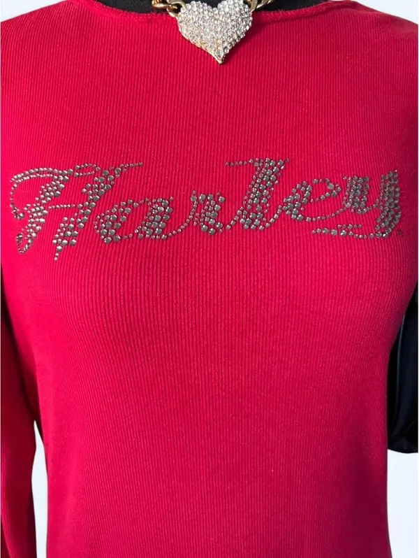 Vintage Y2K Harley Davidson McBling Rhinestone Long Sleeve Top Size Medium - Image 2