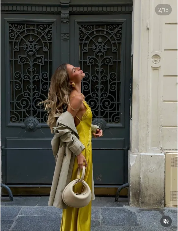 Zara Lace-Trim Slip Satin Maxi Dress in Mustard Chartreuse Yellow - Image 3