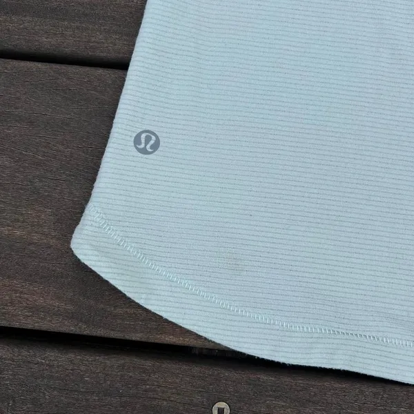Light Green Lululemon Striped Mesh V-Neck Short Sleeve Shirt - Image 5