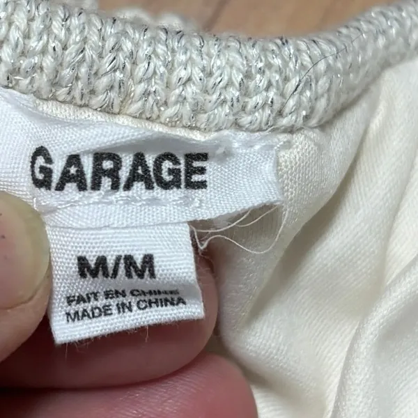 Garage Halter Top Cream Silver Metallic Crochet Open Knit Y2K Boho Festival M - Image 7