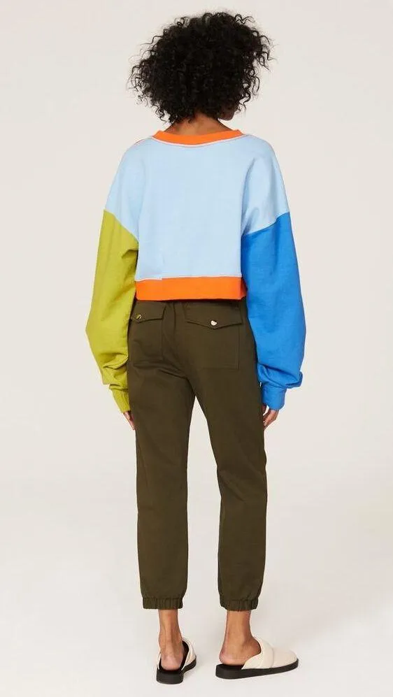 Simon Miller Blue Orange Cropped Colorblock Pullover Sweatshirt Size XS - Image 3