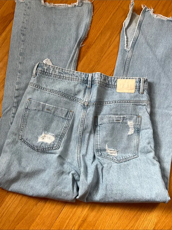 Zara 100% cotton wide leg raw split hem jeans - Image 4