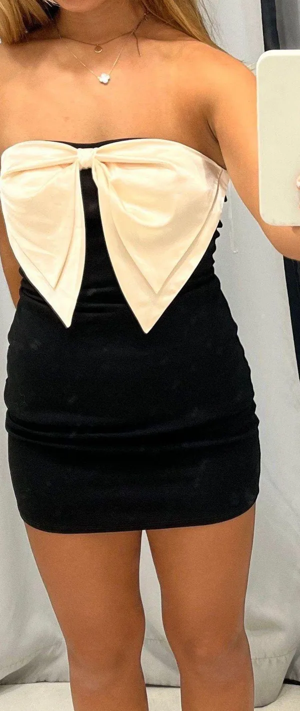 Boutique Bow Mini Dress Black - Image 2