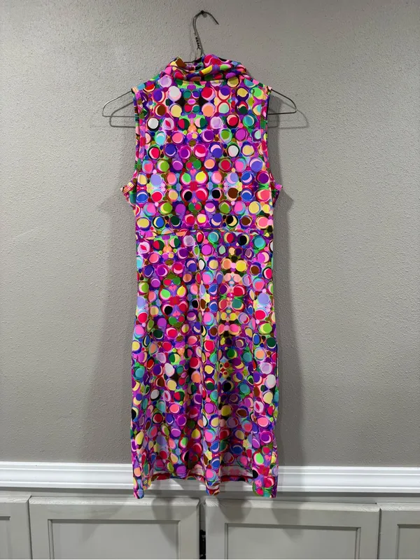 Sleeveless Multicolor Polka Dot Polo Dress - Image 5