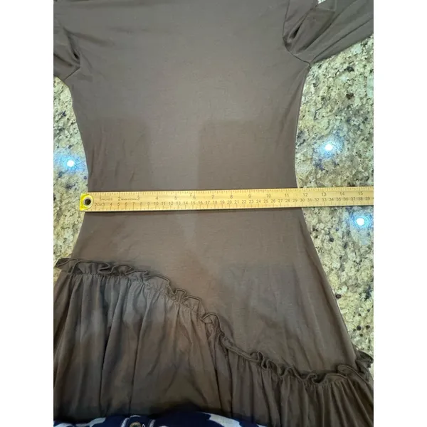 Saemdi Jeanette Drop-Waist Midi Dress Brown Size XS Bubble Hem Tencel - Image 10