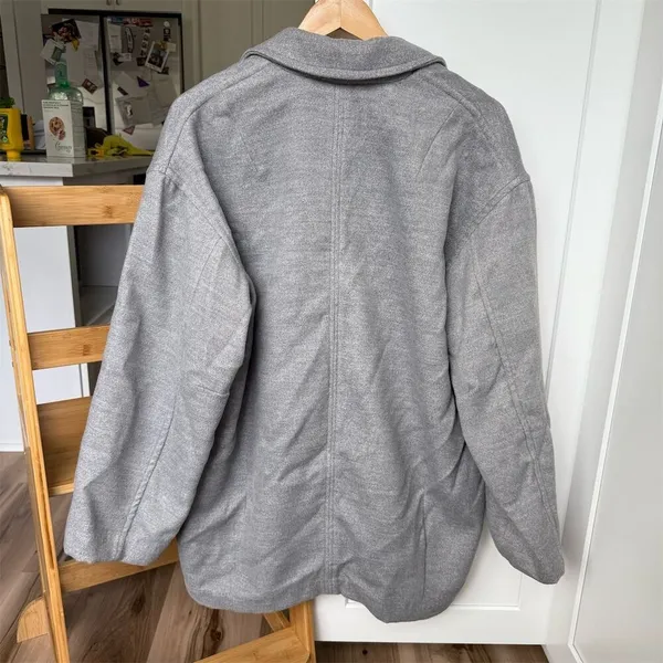 Free People Hannah Slouchy Gray Double-Breasted Oversized Coat Jacket Size S - Image 5
