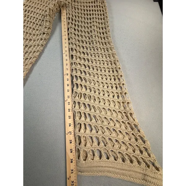 Boho Beach Beige Tan Crochet Knit Wide Leg Pants with Liner Shorts Small - Image 7