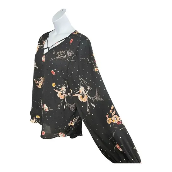 Maurices Black Floral Glitter Top Tunic XXL Criss-Cross Long Sleeve Pullover - Image 4