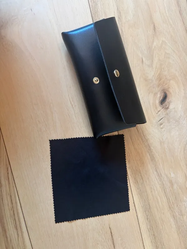 Universal Black Structured Sunglasses Case Gold Snap + Cleaning Cloth - Image 2