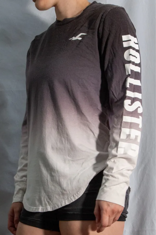 Hollister Grey Ombre Long Sleeve Shirt Graphic Sleeve - Image 2