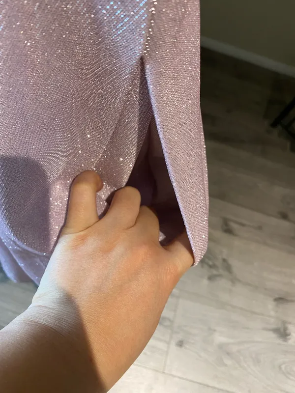 May queen pink glittery A-line mini dress, prom dress - Image 5