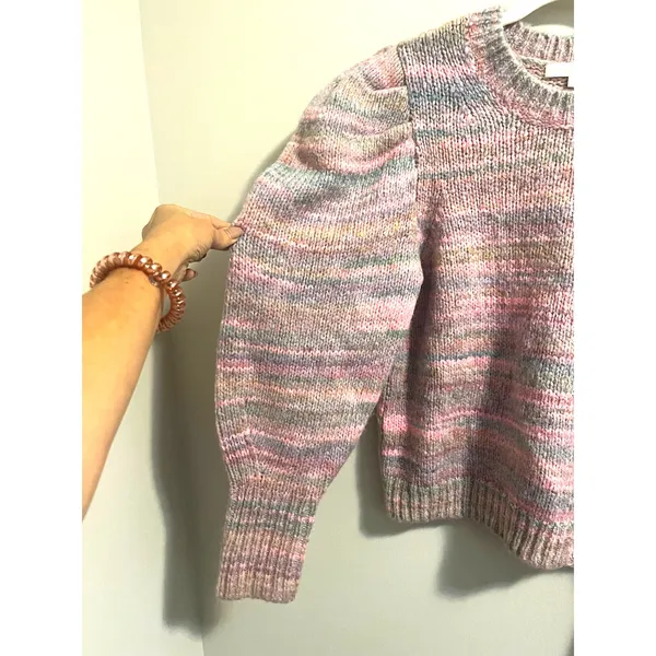 LoveShackFancy Aquarius Pullover Chunky Knit Sweater Pink Cloud Puff Sleeve sz M - Image 6