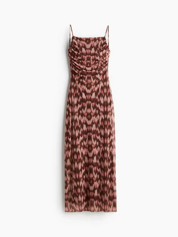 H&M Draped Mesh Strappy Dress, Brown/Pink/Beige, Size M, NWT - Image 3