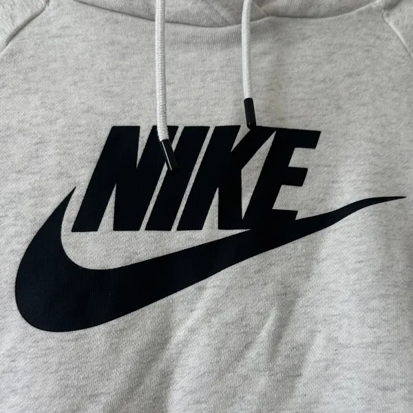 Nike Light Gray Crewneck Hoodie with Black Swoosh - Image 2
