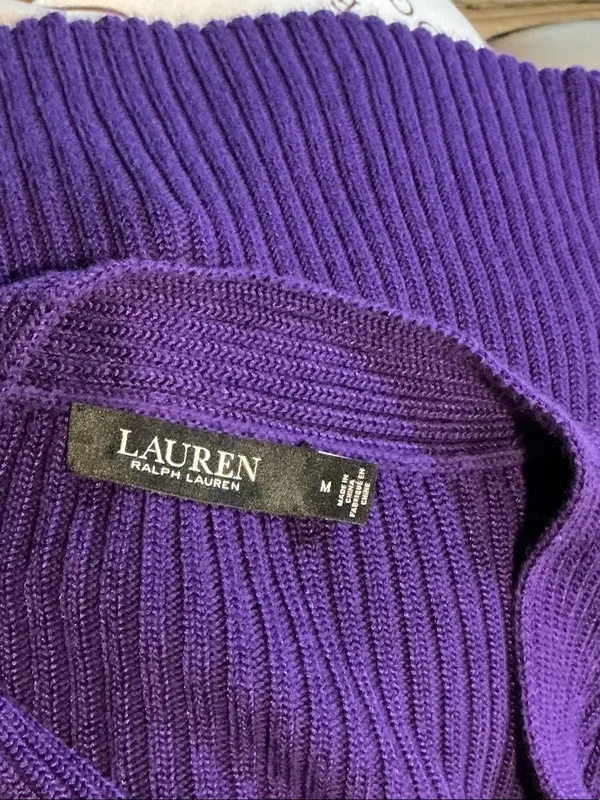 Lauren Ralph Lauren Deep Purple Cable V-Neck Sweater - Image 3