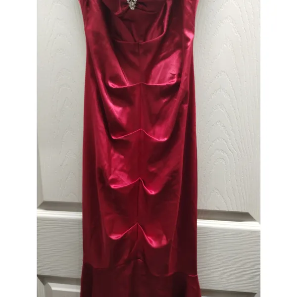 Camille La Vie Size 2 Red Ruched Satin Sweetheart Mermaid Dress Prom Gown - Image 7