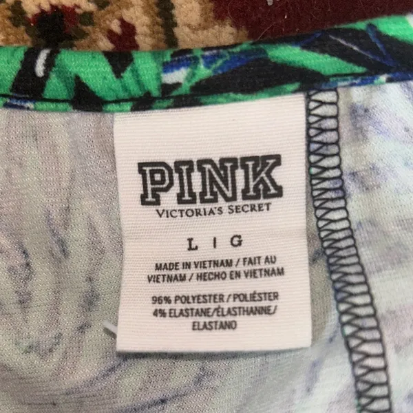 PINK Victoria's Secret Green Leaf‎ Print High Waist Shorts Back Zipper L - Image 3