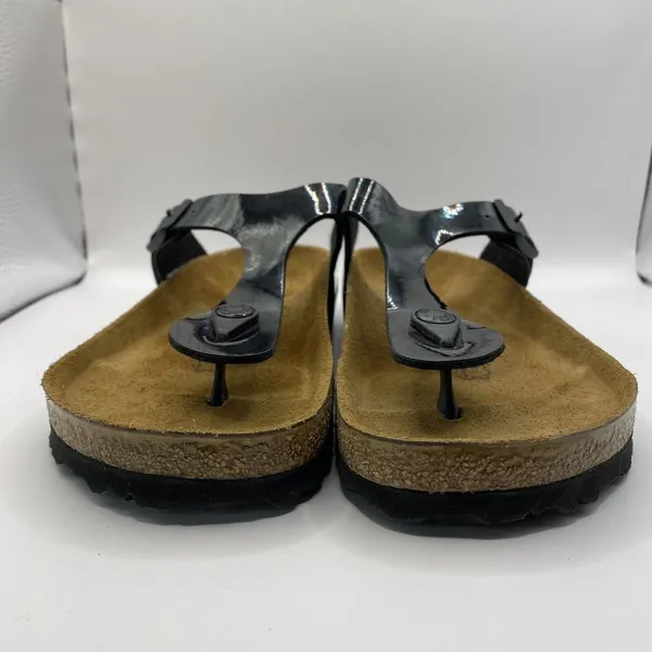 Birkenstock Black Faux Patent Leather Gizeh Sandals Made in Germany Sz EU 37 W6‎ - Image 2