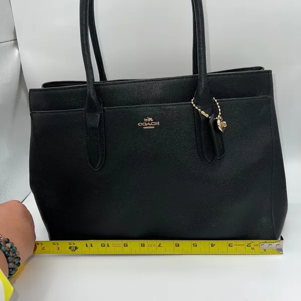 Coach Pebbled Leather Tote Bag Top Handle Black Gold Heart Charm Black Lining‎ - Image 4