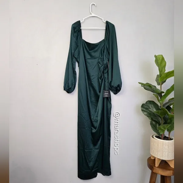Lulu's Eternal Heart Emerald Green Satin Long Sleeve Maxi Dress - Image 5