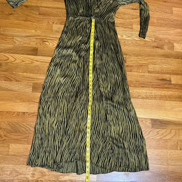 Petersyn Womens XS Zuma Maxi Dress Green Black Satin Print Mock Neck Long Sleeve - Image 8