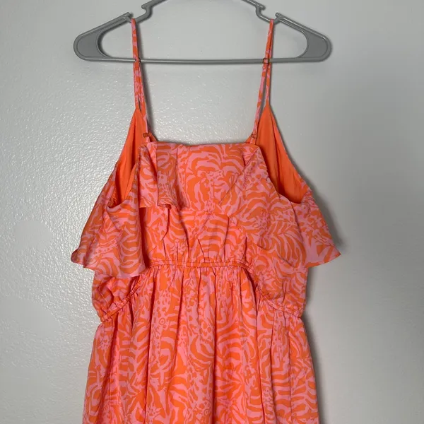 LILLY PULITZER Women's Size XL/TG‎ Mini Dress Coral Orange Pink Flounce Ruff - Image 7