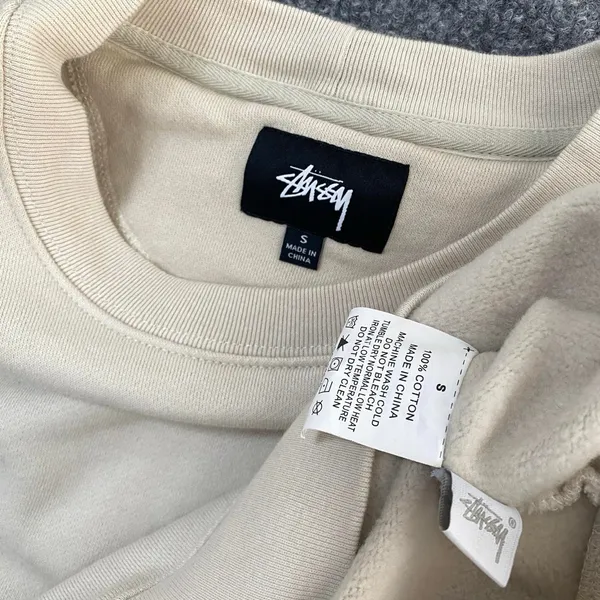 StüSsy Cream Front Pockets Crewneck Pullover Sweatshirt Streetwear Skate Casual - Image 5