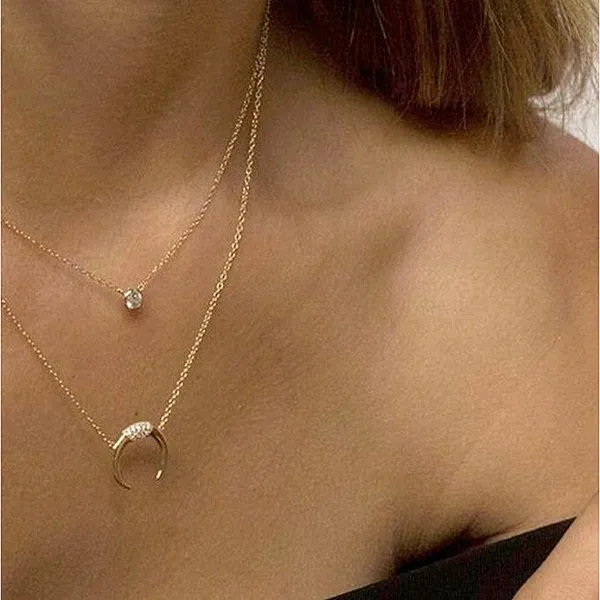Boutique NEW Women's 18k Gold-Plated Crescent Moon Half Moon Necklace,‎ 16-18" - Image 2