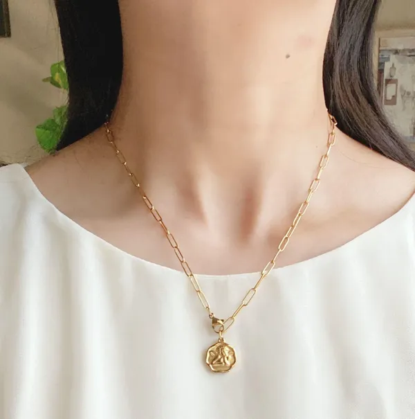 Handmade gold tone stainless steel Angel cherub goth cute chic chain necklace👼💗 - Image 4