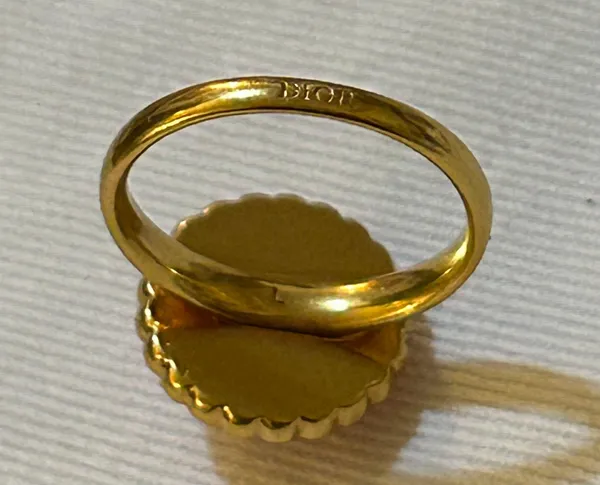 Christian Dior Petit CD Baroque Ring Gold-Finish Metal, Pink Crystals Size L - Image 8