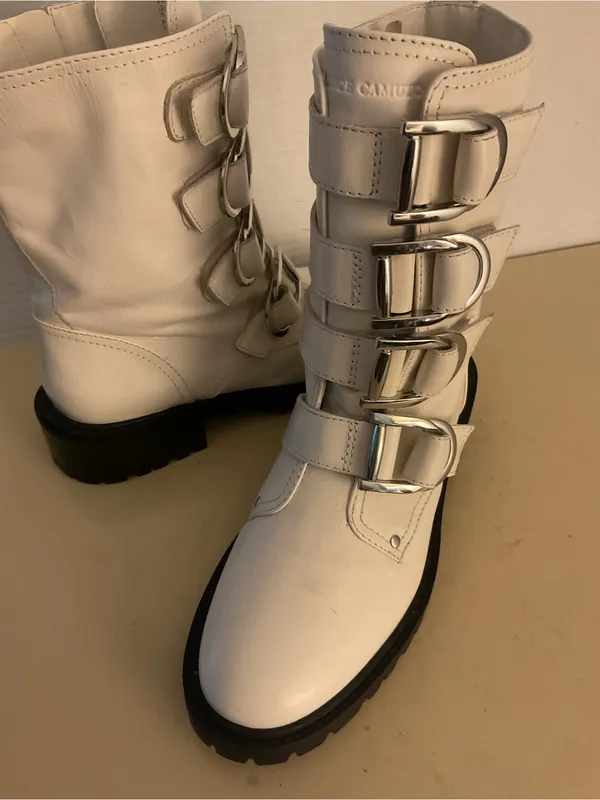 Vince Camuto women White Leather Buckle Strap Combat Boots US 7 - Image 3